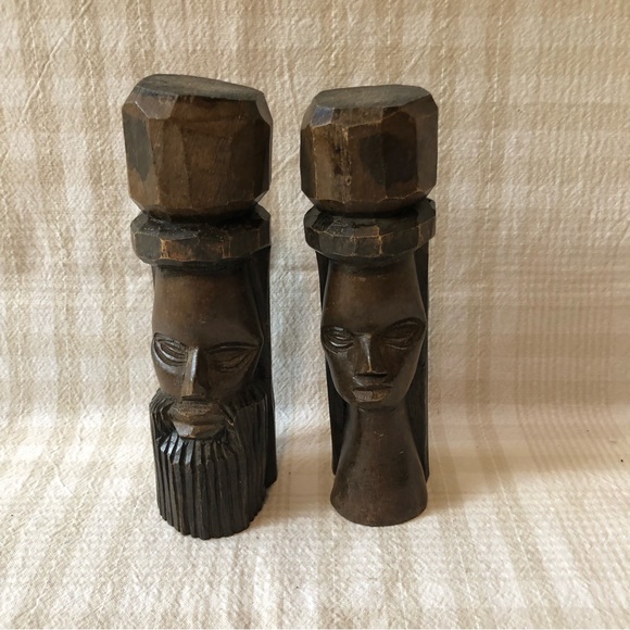 Vintage hand crafted 2 Pieces Wooden Statues Sculptures Native African Motives - Picture 1 of 16